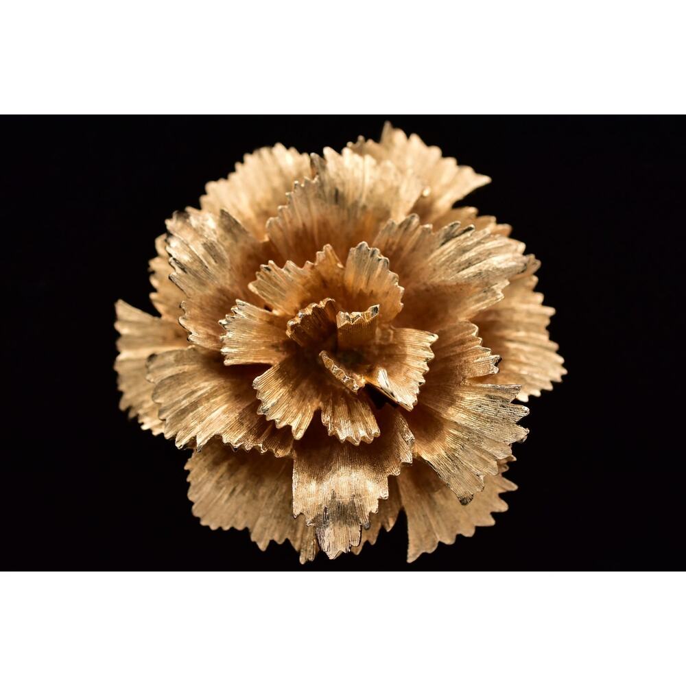 Art Vintage 3D Flower Pin Brooch Chunky Gold Tone Textured Signed 1940s BinBP